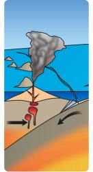 Image couleur illustrant une éruption volcanique sur et sous la croûte terrestre Image couleur illustrant une éruption volcanique sur et sous la croûte terrestre