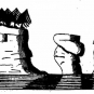 Dessin noir et blanc illustrant trois formations rocheuses