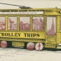 Dessin couleur d’un ancien tramway jaune qui porte l’indication St. John to Seaside Park