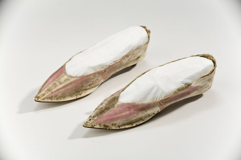 Colour image of pink and brown shoes with pointed toes and low heels