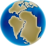 Colour image of globe showing changing position of continents 256 million years ago