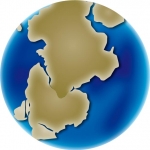 Colour image of globe showing changing position of continents 850 million years ago