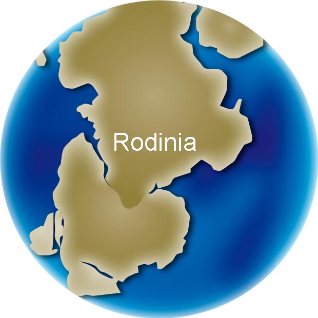 Image couleur du globe montrant la position d’une immense étendue de terre Rodinia