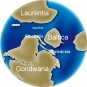 Image couleur du globe montrant le déplacement des continents Gondwana, Baltica, Laurentia