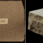 Double colour image of brown square rock with label ‘Miramichi’ and same rock on side